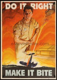 7x003 DO IT RIGHT MAKE IT BITE 29x40 WWII war poster '42 Beall art of worker & crashed aircraft!