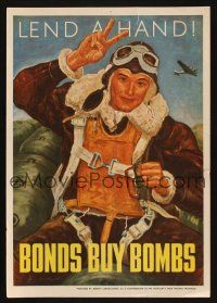 7x032 LEND A HAND BONDS BUY BOMBS 11x16 WWII war poster '43 Grant Reynard art of flyer!