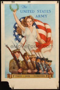 7x013 UNITED STATES ARMY 25x38 WWII war poster '40 Woodburn art of Lady Liberty & soldiers!