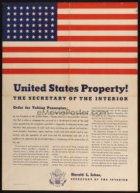 7x027 UNITED STATES PROPERTY 20x28 WWII war poster '43 order for possession, no strikes allowed!