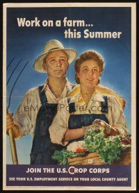 7x029 WORK ON A FARM THIS SUMMER 16x23 WWII war poster '43 Douglas art of happy farming couple!