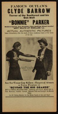 7y016 BONNIE & CLYDE NEWS REEL HERALD herald '34 see the Texas Cop Killers, slayers of 10 men!