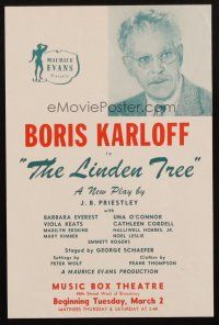 7y046 LINDEN TREE stage play herald '48 Boris Karloff starring in the Broadway show!