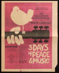 7y082 WOODSTOCK herald '70 legendary rock 'n' roll film, three days of peace, music... and love!