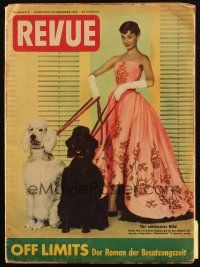 7y208 REVUE German magazine December 18, 1954 Audrey Hepburn with poodles from Sabrina!