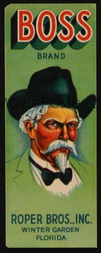 7y234 BOSS BRAND CITRUS produce crate label '40s great artwork of southern gentleman!