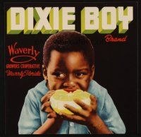7y236 DIXIE BOY BRAND GRAPEFRUIT produce crate label '30s great art of boy eating fruit!