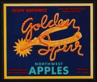 7y240 GOLDEN SPUR NORTHWEST APPLES produce crate label '40s cool art of rope logo with spur!