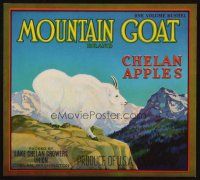 7y248 MOUNTAIN GOAT BRAND CHELAN APPLES produce crate label '40s cool art of goat in mountains!