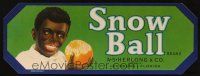7y260 SNOW BALL BRAND CITRUS produce crate label '30s art of young boy chrewing a bite of orange!