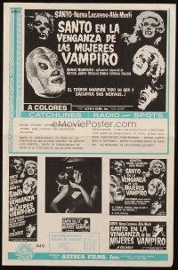 7y222 SANTO EN LA VENGANZA DE LAS MUJERES VAMPIRO Mexican press sheet '70 cool masked wrestler!