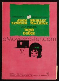 7y294 IRMA LA DOUCE souvenir program book '63 Shirley MacLaine & Jack Lemmon, Billy Wilder!