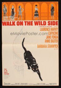 7y481 WALK ON THE WILD SIDE trade ad '62 cool art of black cat on stairs & sexy stars on balcony!