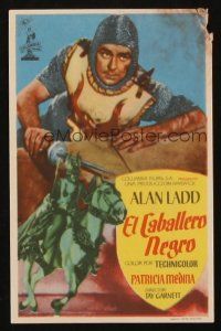 7y106 BLACK KNIGHT Spanish herald '54 different close up art of Alan Ladd in full armor!