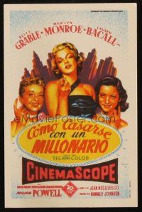 7y120 HOW TO MARRY A MILLIONAIRE Spanish herald '54 Soligo art of Marilyn Monroe, Grable & Bacall!