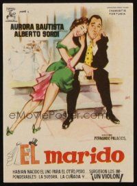 7y121 IL MARITO Spanish herald '58 romantic Jano art of Alberto Sordi & Aurora Bautista!