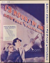 7y505 13 HOURS BY AIR English pressbook '36 Fred MacMurray, Joan Bennett, different images & art!