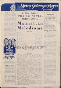 7y544 MANHATTAN MELODRAMA English pressbook '34 Myrna Loy between Clark Gable & William Powell!