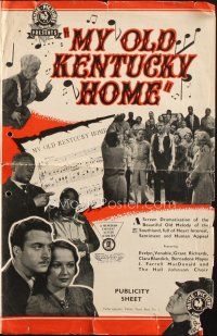 7y549 MY OLD KENTUCKY HOME English pressbook '38 Grant Riches between Evelyn Venable & Hayes!