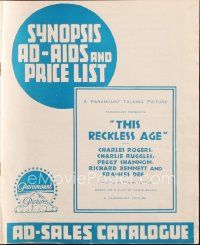 7y564 THIS RECKLESS AGE English pressbook '32 Buddy Rogers, Charlie Ruggles, Peggy Shannon