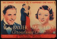 7y020 BROADWAY BILL herald '34 Frank Capra horse racing comedy, art of Warner Baxter & Myrna Loy!