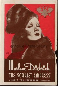 7y066 SCARLET EMPRESS herald '34 Josef von Sternberg, great Hans Flato art of Marlene Dietrich!