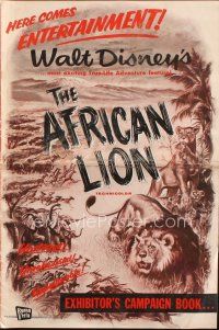 7y595 AFRICAN LION pressbook '55 Walt Disney jungle safari documentary, cool artwork!