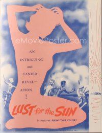 7y606 AROUND THE WORLD WITH NOTHING ON pressbook '61 Lust for the Sun, sexy nudist images!