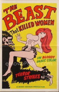 7y612 BEAST THAT KILLED WOMEN pressbook '65 Barry Mahon, wild artwork of beast attacking sexy girl