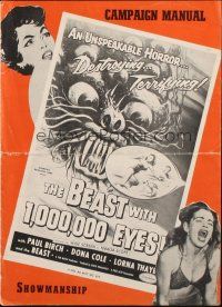 7y613 BEAST WITH 1,000,000 EYES pressbook '55 great art of monster attacking girl by Albert Kallis!