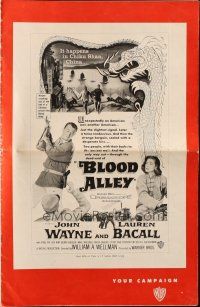 7y624 BLOOD ALLEY pressbook '55 John Wayne, Lauren Bacall, directed by William Wellman!