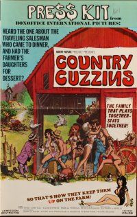 7y653 COUNTRY CUZZINS pressbook '70 sexploitation, a family that plays together stays together!