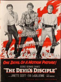 7y663 DEVIL'S DISCIPLE pressbook '59 Burt Lancaster, Kirk Douglas & Laurence Olivier all with guns!