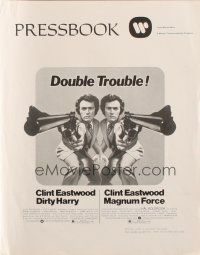 7y667 DIRTY HARRY/MAGNUM FORCE pressbook '75 cool mirror image of Clint Eastwood, double trouble!