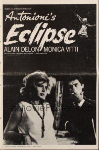 7y675 ECLIPSE pressbook '62 Michelangelo Antonioni, c/u of Alain Delon kissing sexy Monica Vitti!