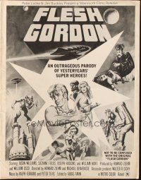 7y696 FLESH GORDON pressbook '74 sexy sci-fi spoof, different wacky erotic super hero art!