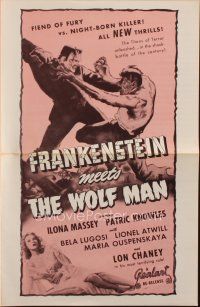 7y703 FRANKENSTEIN MEETS THE WOLF MAN pressbook R50s Bela Lugosi, Ilona Massey & Lon Chaney Jr.!