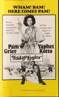 7y705 FRIDAY FOSTER pressbook '76 artwork of sexiest Pam Grier with gun and camera!