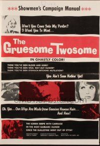 7y723 GRUESOME TWOSOME pressbook '67 Herschell G. Lewis, the screen seeps with carnage!