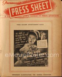7y574 HOUR BEFORE THE DAWN Australian pressbook '44 WWII Nazi spy Veronica Lake, Franchot Tone