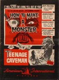 7y748 HOW TO MAKE A MONSTER/TEENAGE CAVEMAN pressbook '58 it'll scare the living yell out of you!