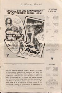 7y751 HUNCHBACK OF NOTRE DAME/CAT PEOPLE pressbook '52 cool horror double bill!