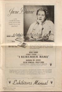 7y757 I REMEMBER MAMA pressbook '48 Irene Dunne, Barbara Bel Geddes, directed by George Stevens!