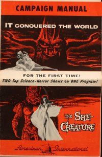 7y768 IT CONQUERED THE WORLD/SHE-CREATURE pressbook '56 AIP monster vs monster!