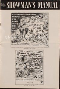 7y807 LOVE-SLAVES OF THE AMAZONS pressbook '57 art of sexy barely-dressed female natives!
