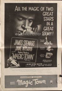 7y811 MAGIC TOWN pressbook '47 romantic close up of pollster James Stewart & pretty Jane Wyman!
