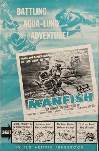 7y822 MANFISH pressbook '56 aqua-lung divers in death struggle with each other & sea creatures!