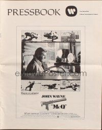 7y831 McQ pressbook '74 John Sturges, John Wayne is a busted cop with an unlicensed gun!