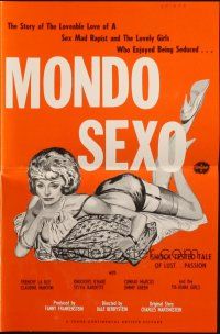 7y838 MONDO SEXO pressbook '67 the story of the loveable love of a sex mad rapist & his victims!