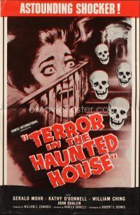 7y845 MY WORLD DIES SCREAMING pressbook '58 screaming girl & skulls, Terror in the Haunted House!